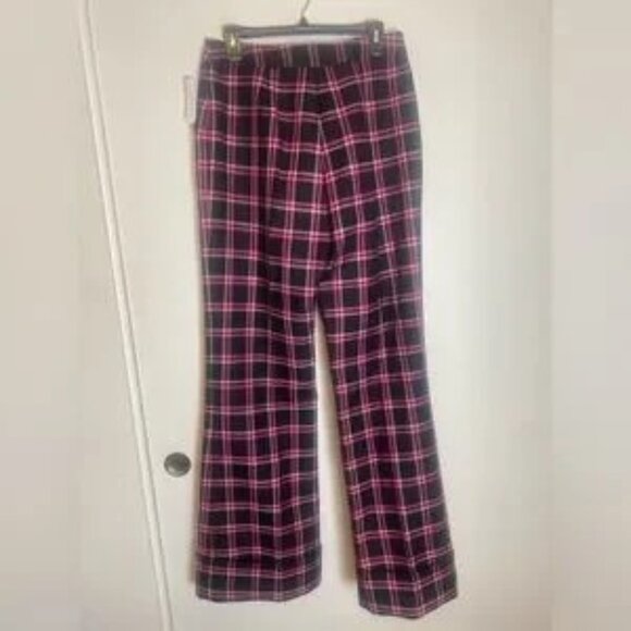 $695 SMYTHE High-Waisted Wool Plaid Cuffed PINK AND Black pants Trousers NWOT - Picture 5 of 8